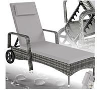 Bain de soleil - TECTAKE - Chaise longue en rotin de jardin KALAMATA à roulettes 200 x 70 x 33 - Gris/Gris Clair