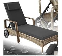 Bain de soleil - TECTAKE - Chaise longue en rotin de jardin KALAMATA à roulettes 200 x 70 x 33 - Marron Naturel/Gris Foncé