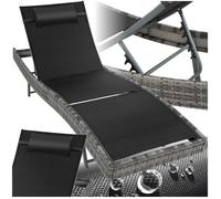 Bain de soleil - TECTAKE - Chaise longue en rotin de jardin MOANA dossier réglable en 6 positions coussin amovible - Gris Tacheté