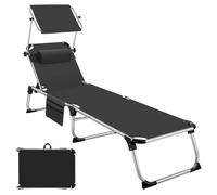 TECTAKE Bain de soleil AURELIE en aluminium réglable 6 positions différentes pliable avec oreiller résistant UV - Noir