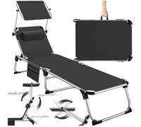 Bain de soleil - TECTAKE - Chaise longue transat de jardin AURELIE en réglable 6 positions différentes pliable avec oreiller - Noir