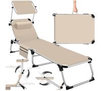TecTake® Chaise Longue Pliante Bain de Soleil Jardin Exterieur avec Pare Soleil Chaise Longue inclinable Transat de Plage Relax Jardin Camping Salon de Jardin Exterieur avec Poche latérale
