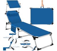 TecTake® Chaise Longue Pliante Bain de Soleil Jardin Exterieur avec Pare Soleil Chaise Longue inclinable Transat de Plage Relax Jardin Camping Salon de Jardin Exterieur avec Poche latérale