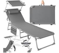 Bain de soleil - TECTAKE - Chaise longue transat de jardin CHLOE pliable 4 positions avec appui-tête et pochette latérale - Gris
