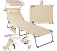 TECTAKE Bain de soleil CHLOE pliable 4 positions avec appui-tête et pochette latérale rangement - Beige