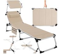 Bain de soleil - TECTAKE - Chaise longue transat LORELLA rembourré et pliable dossier réglable 6 positions avec appui-tête - Beige