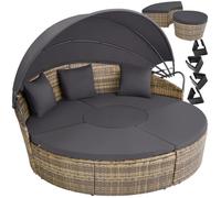 Bain de soleil - TECTAKE - Fauteuil lit de jardin en rotin SANTORIN modulable avec toit pare-soleil pliable - Marron Naturel