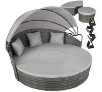 Bain de soleil - TECTAKE - Fauteuil lit de jardin en rotin SANTORIN modulable avec toit pare-soleil pliable et housse incluse -