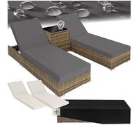 Tectake Bain de soleil duo 5 positions avec 2 sets de housses + housse de protection - marron naturel