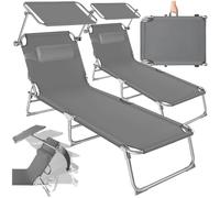 Bain de soleil - TECTAKE - Lot de 2 transats jardin CHLOE, 4 niveaux réglage, appuie-tête moelleux en acier 68x161x111cm - Gris