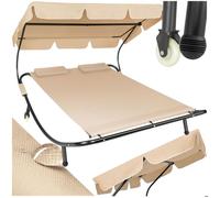 Bain de soleil - TECTAKE - Transat double en acier LIVORNO pour 2 personnes pare-soleil réglable 185 x 195 x 142-175 cm - Noir/Beige