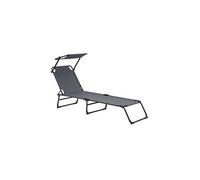 Bain de soleil transat chaise longue pliable avec pare soleil acier pvc polyester 187 cm gris foncé 03_0000989