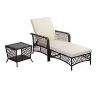 Bain De Soleil Transat Design Colonial Avec Table Basse Et Matelas - Dossier Inclinable - Résine Tressée, Polyester - Marron Crème