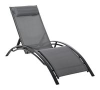 Bain De Soleil Transat Design Contemporain Inclinable Multi-Positions Tétière Amovible Incluse Alu Textilène Gris
