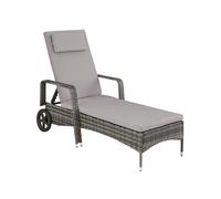Bain de soleil transat en rotin Coussin amovible et roulettes gris