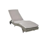 Outsunny Bain de Soleil transat Grand Confort - Dossier inclinable 5 Positions roulettes - Matelas déhoussable Inclus - résine tressée Grise