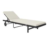 Bain De Soleil Transat Inclinable 2 Roues - Épais Matelas Intégré Blanc Cassé - Acier Résine Tressée Noir