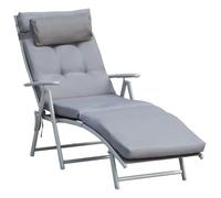 Outsunny Bain de soleil transat pliable inclinable 7 positions matelas accoudoirs textilène gris
