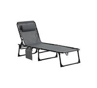 Outsunny Chaise longue pliable bain de soleil – dossier 5 positions, tétière amovible, gris