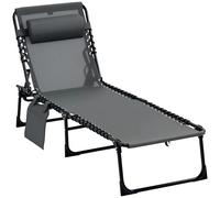 Outsunny Chaise longue pliable bain de soleil – dossier 5 positions, tétière amovible, gris