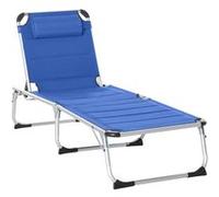 Outsunny longue pliable bain de soleil transat dossier inclinable multipositions avec matelas têtière amovible aluminium 153 x 58,5 x 89 cm bleu