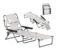Bain De Soleil Transat Pliable Inclinable - Coussins, Espace Tête - Acier Noir Polyester Crème