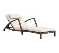 Bain De Soleil Transat Style Colonial Résine Tressée - Inclinable, 2 Roulettes, Accoudoirs - Matelas Tétière Beige