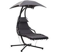 Outsunny Bain de Soleil transat Suspendu Chaise Suspendu Extérieur avec Pare-Soleil et Matelas Design Contemporain 190L x 110l x 190H cm Acier Polyester Gris foncé Noir