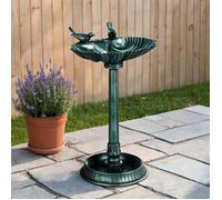 Bain d'oiseau sur pied 81 cm avec deux vasques, statue oiseau, polypropylène vert foncé résistant au gel