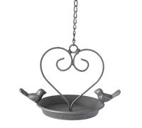 Bain d'oiseaux à suspendre « Jardin d'herbes » - Bain d'oiseaux suspendu en métal de style maison de campagne avec motif d'oiseaux, 36 cm de hauteur avec chaîne, Ø 15 cm, résistant aux intempéries