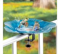 Bain d'Oiseaux avec Distributeur Nourriture - Baignoire Balcon avec Pince Amovible - Mangeoire et Abreuvoir pour Décoration Jardin