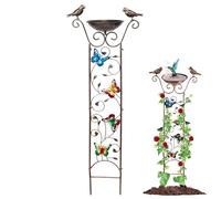 Bain d'oiseaux avec mangeoires à Oiseaux en Treillis de Jardin Mangeoire à Eau pour Oiseaux en métal 2 en 1 avec Papillon décoratif Distributeur d'eau pour Oiseaux Amovible sur Pied Papillon