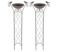 Bain d'oiseaux avec support Bain d'oiseaux, treillis avec piquet de terre Antigel brun, 19 cm lxh 30x82 cm, jardin, lot de 2