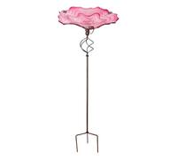 Bain d'oiseaux de jardin - 26 x 77 cm - Bol d'alimentation | Décoration extérieure à fleurs - Bassin d'eau en métal avec piquet, résistant aux intempéries - Design classique pour terrasse, cour