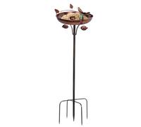 Bain d'oiseaux de jardin - Bain d'oiseaux vintage haut - Design robuste avec piquet de terre à cinq dents - Résistant aux intempéries - Distributeur d'eau classique pour oiseaux de paysage - Pour cour