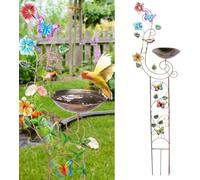 Bain d'oiseaux debout - En métal - 150 cm - Avec bain d'oiseaux amovible - Pour l'extérieur - Colibri décoratif - Support de plantes - Pour jardin, terrasse et pelouse (style 1)