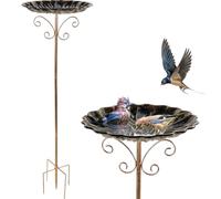 Bain d'oiseaux debout - Grand bain d'oiseaux rétro avec base à 5 griffes - Protection contre la rouille - Protection anti-basculement pour terrasses, pelouses, surfaces de jardin (style rétro)