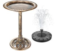 Bain d'oiseaux d'extérieur en polyrésine léger avec Fontaine Solaire de 2,5 W, utilisé en extérieur,étang（Couleur Bronze Antique）