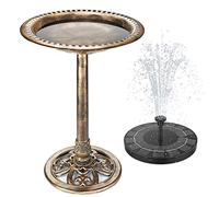 Bain d'oiseaux d'extérieur en polyrésine léger pour Jardin avec Fontaine Solaire de 2,5 W, utilisé en extérieur, terrasse, étang（Couleur Bronze Antique）