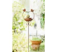 Mangeoire pour oiseaux "cœur" en métal, aspect rouille, 115 cm de haut, fiche de jardin, fiche de décoration, décoration de jardin pour l'extérieur