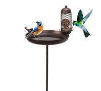 Bain d'oiseaux en Métal pour Extérieur - Bain d'oiseaux Vintage À Pieu Stable - Bol d'alimentation Anti-Rouille Multifonction pour Décoration De Jardin Terrasse Ferme
