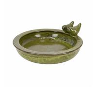 Bain d'oiseaux en terre cuite avec 2 oiseaux - Bol décoratif vert pour jardin, balcon et terrasse - Design décoratif - 28,9 x 26,9 x 10,8 cm