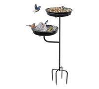 Bain d'oiseaux extérieur - Plateau d'alimentation sur pied en métal | Support de bain d'oiseaux sur piquet à 4 dents, mangeoire à oiseaux et bassin de bain, pour jardin, cour, terrasse, pavi
