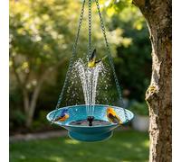Bain d'oiseaux suspendu avec fontaine solaire 74,9 cm H x 32 cm l Métal | Baignoire à oiseaux pour extérieur à énergie solaire en forme de colibri pour jardin, terrasse, décoration de jardin