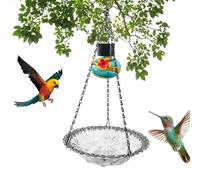 Bain d'oiseaux suspendu - Distributeur de nourriture pour oiseaux - Pour le jardin - Alimentation solaire - LED - À suspendre avec de l'eau - Pour l'extérieur, le balcon - 23 x 4 cm