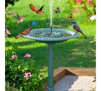 Bain d'oiseaux Vertical avec Fontaine Solaire, Distributeur de Nourriture pour Oiseaux Sauvages, 2 en 1, sur Pied, Style Vintage, pour Extérieur, Jardins et Pelouses (Vert)