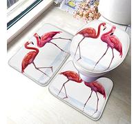 Bain Flamingo Lot de 3 pièces Oiseaux tropicaux Flamants Roses dans l'eau du lac de Plage avec Plumes Roses sallegrand Couvercle de siège de Toilette Tapis antidérap