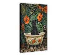 Bain floral de chat noir Tableau sur Toile, Botaniques Coin Lecture