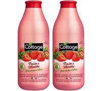 Bain & Gel Douche Lait Hydratant Fraise & Menthe 97% D'ingrédients D'origine Naturelle 2 Bouteilles De 750 Ml