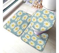 Bain Marguerite Ensemble de 3 pièces Mignon Fleur Blanche Camomille Printemps Floral sallegrand siège de Toilette Couvercle Couverture Tapis antidérapant Antid